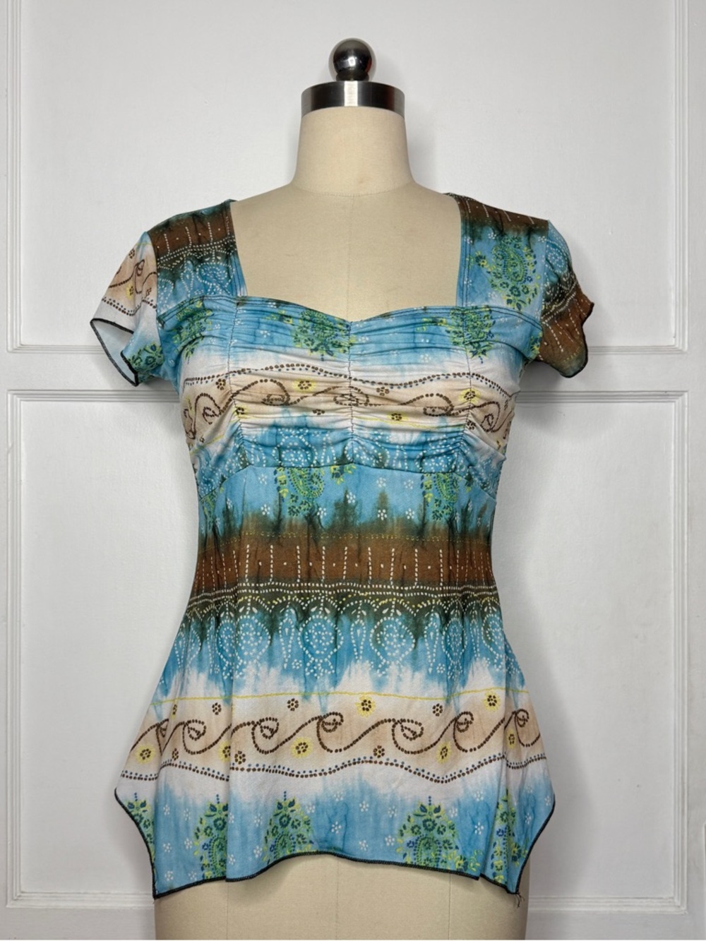 Blue and brown boho top